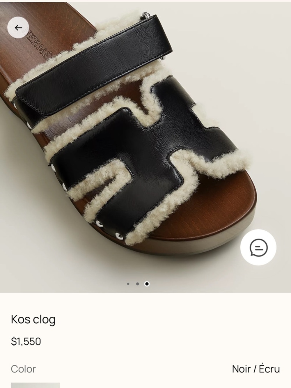 Hermes Noir and Ecru Kos Shearling-Trim Clog